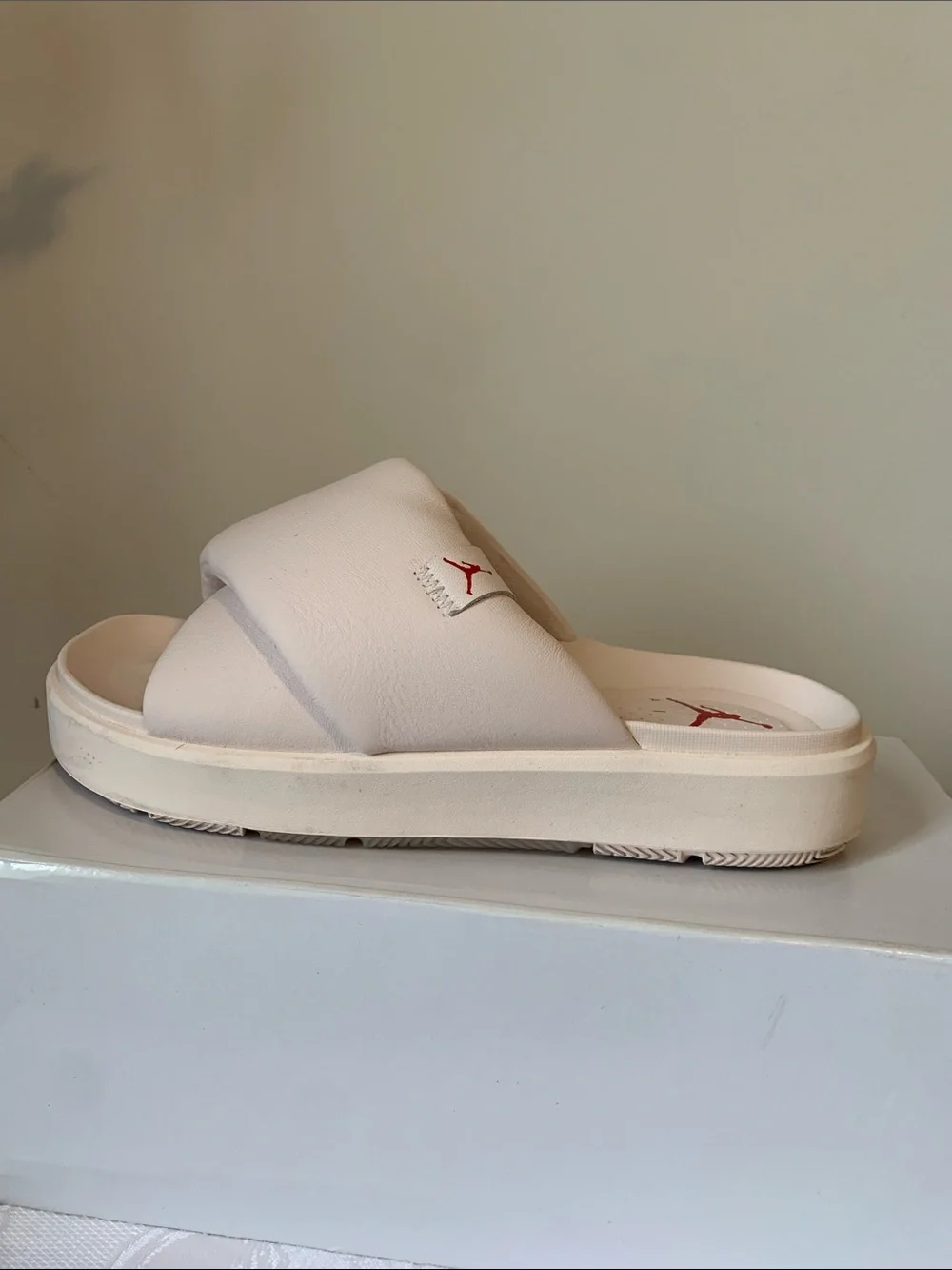 Jordan Women's Pale Pink Crossover Slide Sandals with Red Logo - Picture 5 of 6